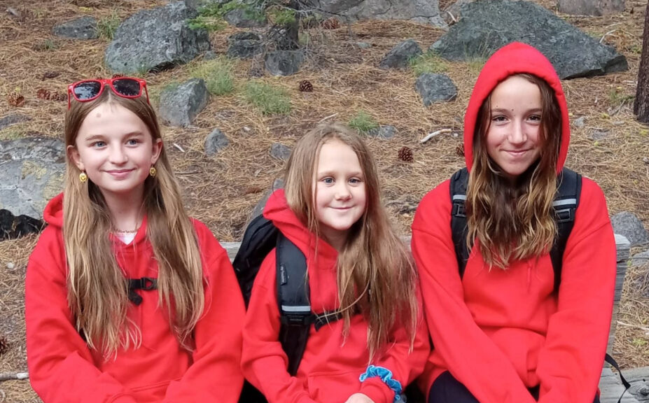 Three girls at the 2022 Girls Camping Trip to Lassen National Park